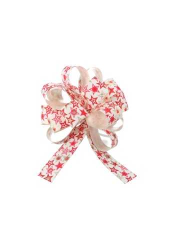 [K1420106] Kerst Trek Strikken Metallic Red Stars White 20mm lint rond 95mm 30st