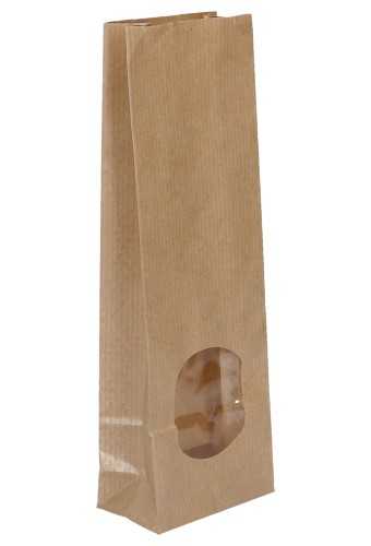 [K1240009] Blokbodemzakjes Kraft Met Venster Sealbaar 7x4x20.5cm 100stuks