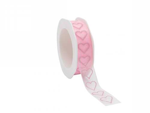 [K1390760] Organza Lint Baby Hearts Roze 25mm x 20 meter.