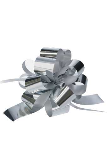 [K1420066] Trek Strikken Metallic Zilver Doorsnee 120mm met een lint 30mm 30stuks