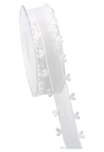 [K1390812] Organzalint Wit Met Satijn Hartjes 25mm x 15meter