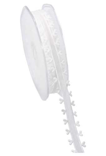 [K1390814] Organzalint Wit Met Satijn Hartjes 15mm x 15meter OP IS OP