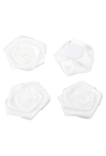[K1420183] Cadeaustrikje Satijn Roos Groot Wit Met Plakker 4.5cm 15stuks
