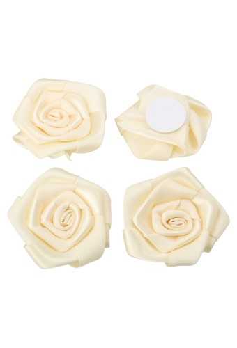 [K1420189] Cadeaustrikje Satijn Roos Groot Creme Met Plakker 4.5cm 15stuks