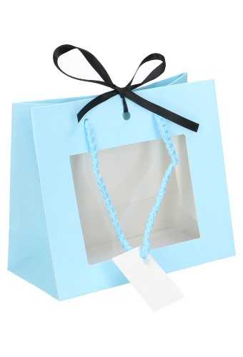 [K1110625] Kadotasjes Lenno Met Handvat & Venster Blauw 24x14x19.5cm 10stuks