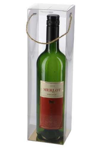 [K1271586] Transparant Wijnflesdoos & Koord & Gouden Bodem 8.8x8.8x31.9cm 100st