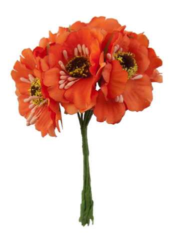 [K1340546] Kado Decoratie Bloem Oranje Met IJzerdraad 8.5x4.5cm 60stuks