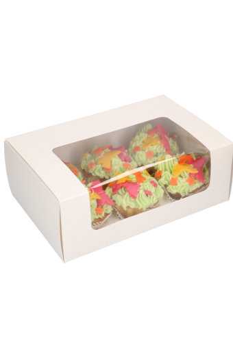[K1270413-8ST] Cupcake Doosjes Wit Creme Grivola 6 Cupecake 27x18x10cm 8stuks