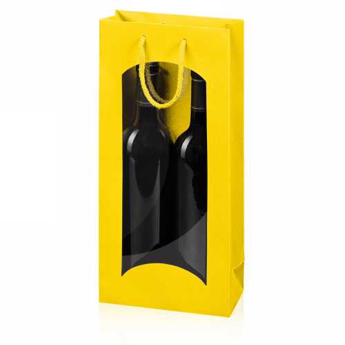 [1170997] Wijntasje Venster Linnentextuur Geel 2 fles 17x8.5x36cm.20stuks