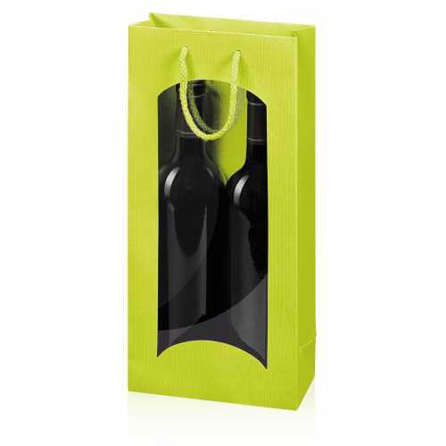 [1170999] Wijntasje Venster Linnentextuur Lime Groen 2 fles 17x8.5x36cm.20stuks