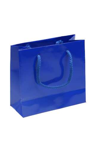 [K1110669] Kadotasjes Rome Uni Donker Blauw Glanzend Met Koord 16x7x15cm 10stuks