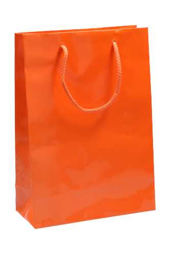 [K1110672] Kadotasjes Rome Uni Oranje Glanzend Met Koord 22x10x31cm 10stuks