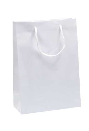 [K1110675] Kadotasjes Rome Uni Wit Glanzend Met Koord 22x10x31cm 10stuks