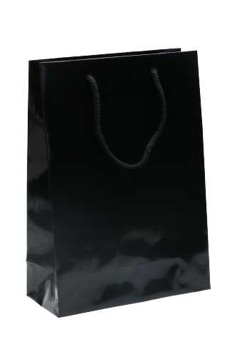 [K1110676] Kadotasjes Rome Uni Zwart Glanzend Met Koord 22x10x31cm 10stuks