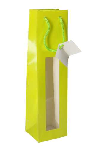 [K11709048] Wijnflestas Groen Glans Met Venster 10x9x38cm 1 fles 20stuks