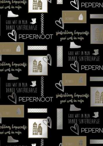 [1202058] Sintpapier Metaalpapier Love Sint Zwart Goud 30cm x 125m OP IS OP