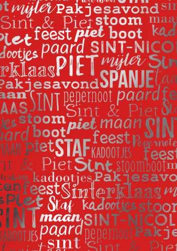 [1202042] Sintpapier Metaalpapier Sint Handlettering Rood 30cm x 125M OP IS OP