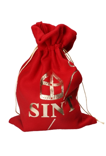 [K1220172] Luxe Stoffen Sintzakjes Rood Sint Mijter & Staf Goud 13x21cm 10stuks
