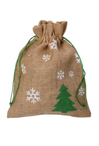 [K1330226] Kerstzakjes Jute Naturel Snow & Tree Groen 25x32cm 10stuks