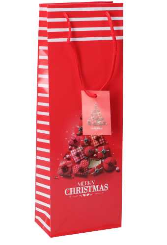 [K1330244] Kerst Wijntasje 1 Fles Rood Merry Christmas 12.5x9x36.5cm 12stuks