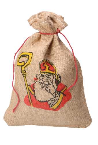 [K1070785] Sint Jutezak Sinterklaas Groot Met Koord 30x40cm Opdruk 50st OP IS OP