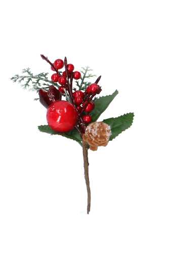 [K1340580] Kado Decoratie Bessentakje Met Rode Kerstbal En Eikeltje 12stuks