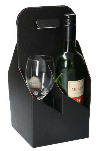 [K1171019] Wijnverpakking Draagdoos Toscan Zwart voor 4 Wijnflesjes 10stuks