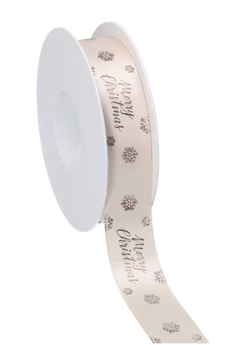 [K1390888] Kadolint Satijn Lint Merry Christmas Creme & Taupe 25mm x 25 meter