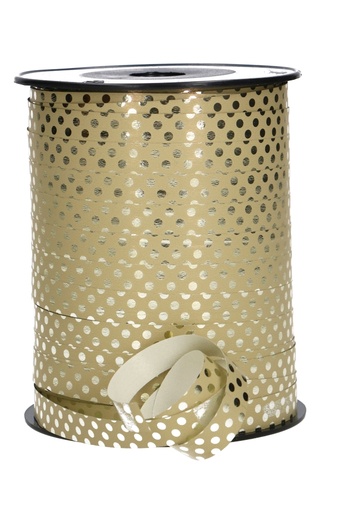 [K1010309] Krullint Metallic Goud Dots Zilver 10mm x 250 meter