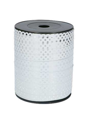 [K1010311] Krullint Metallic Wit Dots Zilver 10mm x 250 meter