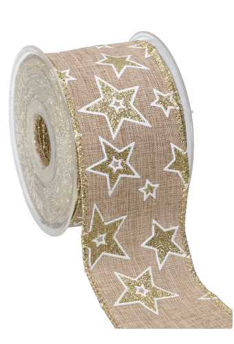 [K1390833] Luxe Kadolint & IJzerdraad Naturel Glitters Sterren 63mm x 10meter