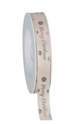 [K1390893] Kadolint Satijn Lint Merry Christmas Creme & Taupe 15mm x 25 meter