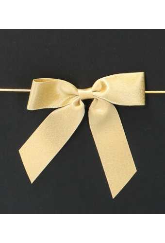 [K1420234] Strikje Satijn Lint Goud & Elastiek 20cm 10x10cm 24stuks