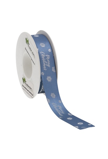 [K1390897] Kadolint Satijn Lint Merry Christmas Blauw & Zilver 25mm x 25 meter