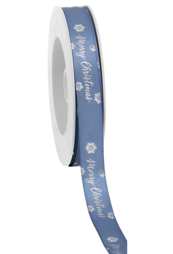 [K1390896] Kadolint Satijn Lint Merry Christmas Blauw & Zilver 15mm x 25 meter