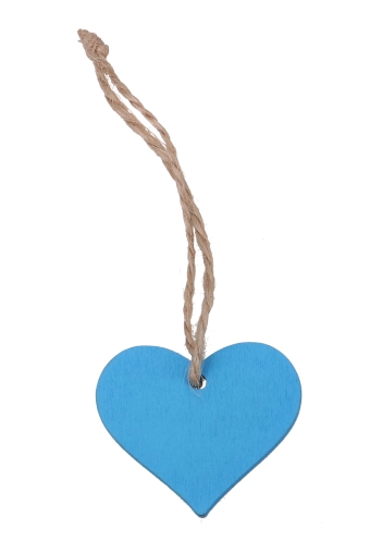 [K1340639] Houten Decoratie Hartje Blauw Wood Met Koord 3.5cm 24stuks
