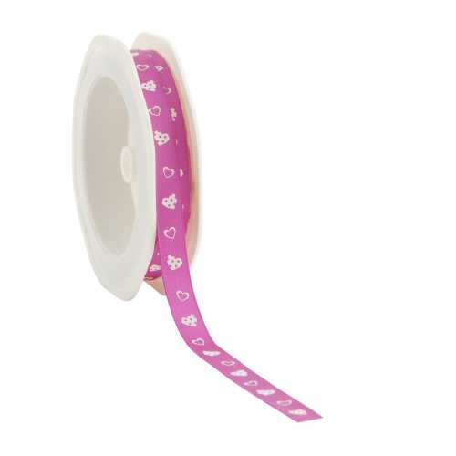 [K1390911] AKTIE Luxe Satijn Lint Fuchsia Met Wit Hartjes Dots 10mm x 20meter
