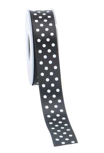 [K1390100] Cadeaulint Satijn Dots Zwarte 25mm x 20 meter