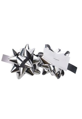 [K1340212] Mini Bows Strik Rond 45mm Metallic Zilver Met Plakker 100stuks