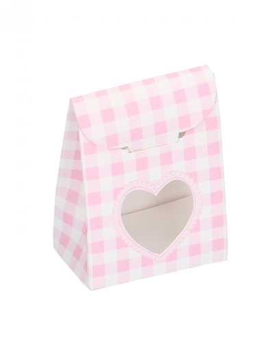 [K1270601] Kadozakje Met Sluiting Ruitje Roze Beer 6x3.5x8cm 10stuks OP IS OP