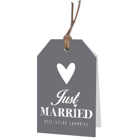 [K1020201] Kadokaartje Just Married Donker Grijs 5x7cm 12stuks