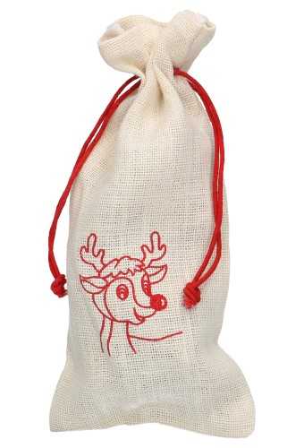 [K1330181] Kerstzakjes Jute Wit Rendier 15x33cm 12stuks