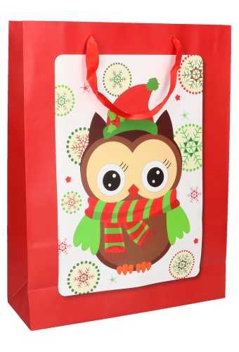 [K1330175] Kersttasjes Jumbo Chritmas Owls Scarf & Hood 33x10x45.5cm 12stuks