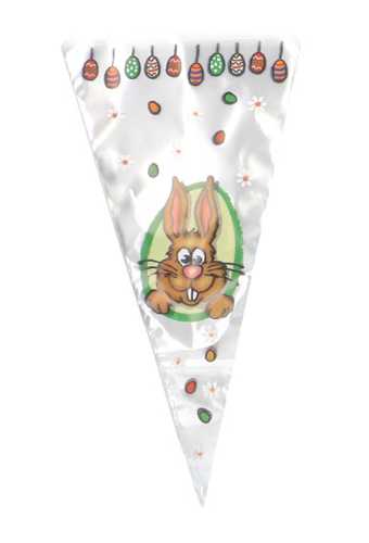 [K1070669] Paaseitjes Puntzak Paas Haasje Met Opdruk 18x37cm 100stuks