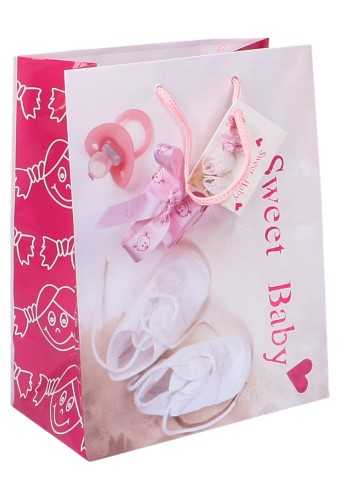 [K1110179] Kadotasjes Kind Medium Sweet Baby Schoentjes Roze 18x10x23cm 12stuks