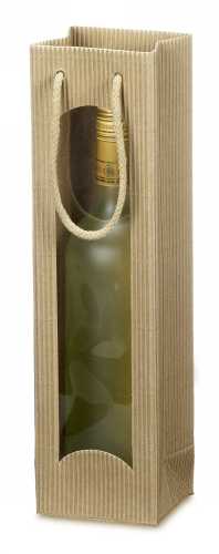 [1170202] Wijntasjes Met Venster 1fles Geribbeld Naturel 10x8.5x36cm 20stuks