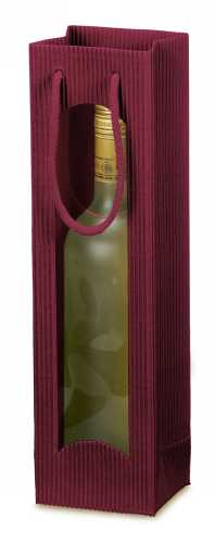 [1170209] Wijntasjes Met Venster 1fl Geribbeld Bordeaux 10x8.5x36cm 20stuks