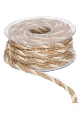 [K1390630] Geschenklint Koord Gedraaid Jute Naturel Bruin & Wit 10mm x 10meter