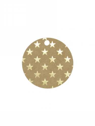 [K1020269] Kadokaartje Kerst Rond Met Ster Kraft & Goud 5cm 50stuks