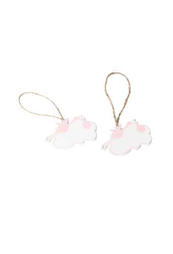 [K1340649] Decoratie Hanger Houten Wolkjes Roze & Koord 3x5cm 6stuks